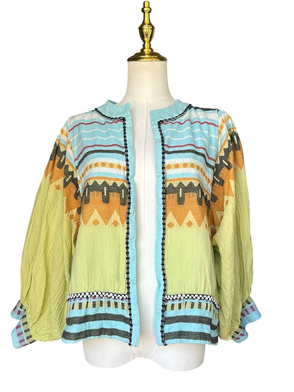 Pearl And Caviar ZAKAR  AQUA AND LEMON PRINT Shrug Jacket XS/S - Picture 4 of 13